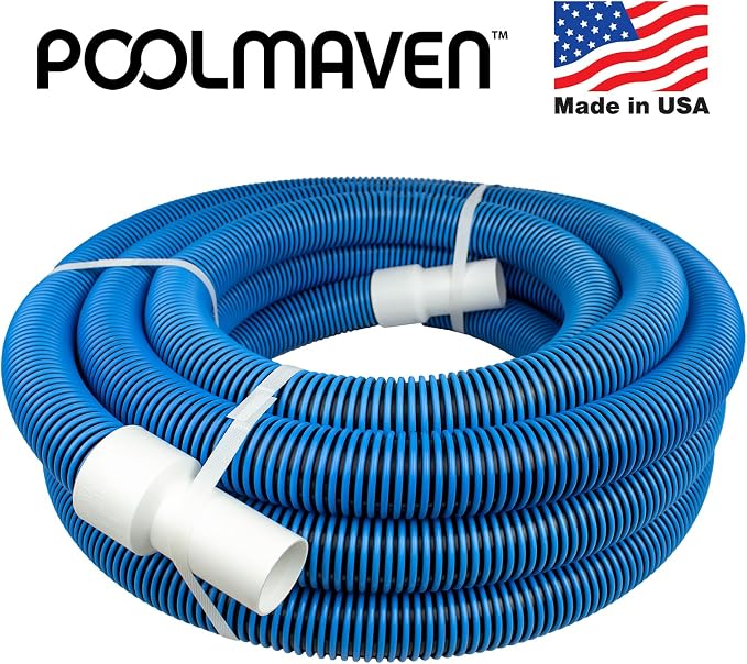 Heavy-Duty Manual Pool Vacuum Hose, 35 Ft x 1-1/2”, Kink-Free Swivel Cuff, Professional Grade Spiral-Wound Design, UV & Chemical Resistant for Inground & Above Ground Pools, Made in USA