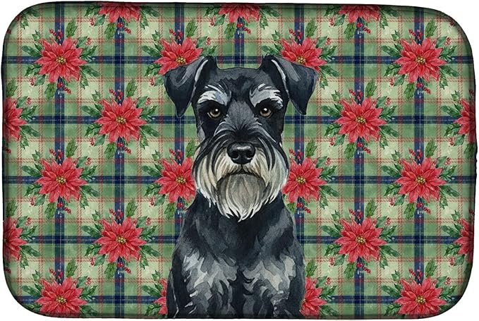Caroline's Treasures Standard Schnauzer Christmas PoinsettIas Dish Drying Mat Absorbent Dish Drying Mat Pad for Kitchen Counter Dish Drainer Mat for Countertop, 14 x 21", Multicolor