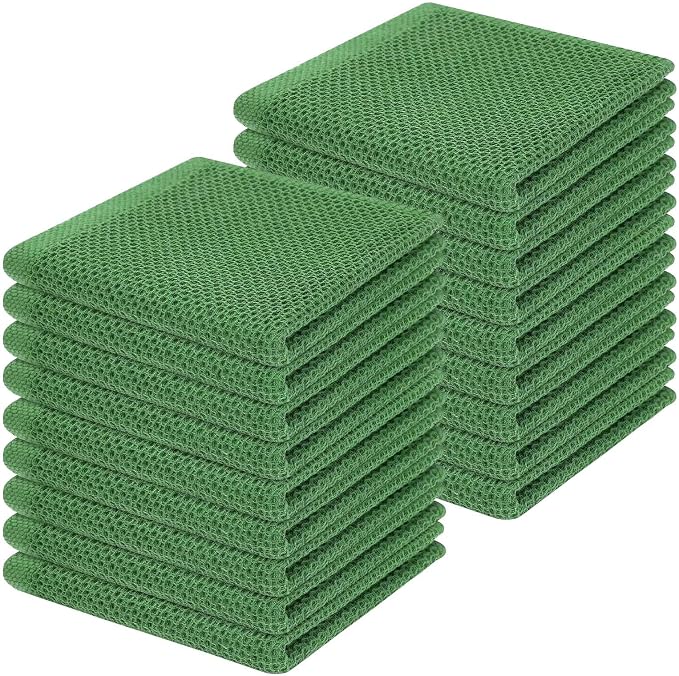 Homaxy 100% Cotton Waffle Weave Kitchen Dish Cloths, Ultra Soft Absorbent Quick Drying Dish Towels, 12 x 12 Inches, 18-Pack, Grass Green