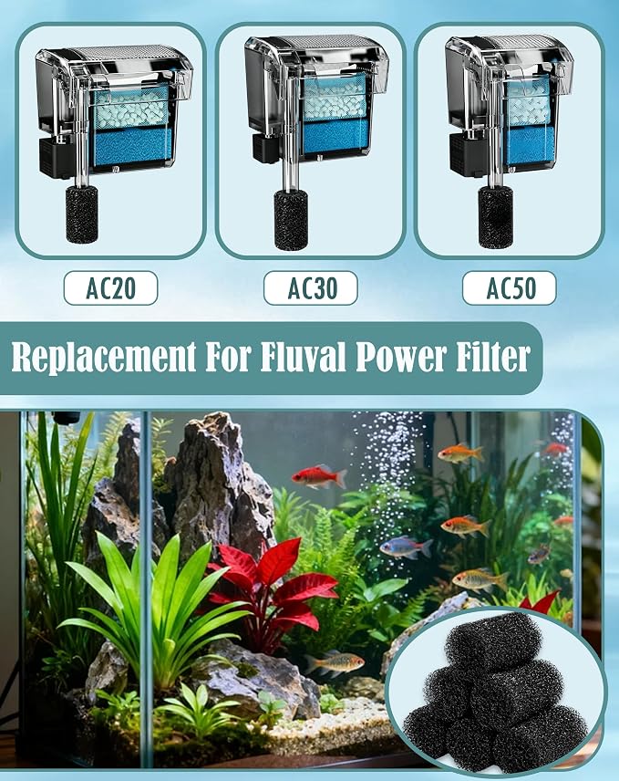 6 Pcs Prefilter Sponge Filter Compatible with Fluval AC20/AC30/AC50 Power Filter Replacement Foam Sponge for Freshwater Saltwater Aquariums, Protect Small Fish Shrimp and Fry