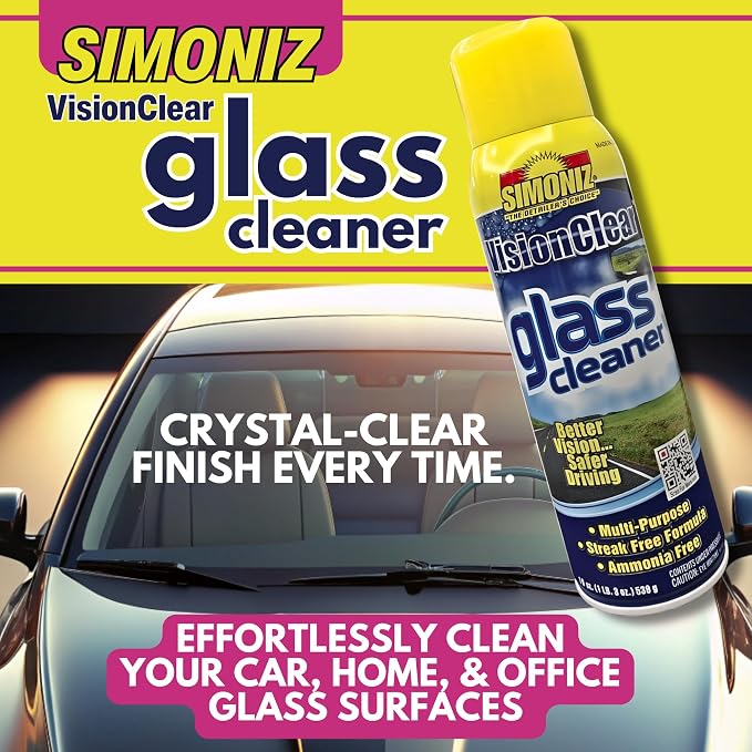 Simoniz Vision Clear Glass Cleaner Streak Free (2-pack) 19oz + LARGE Microfiber Polish Cloth COMBO