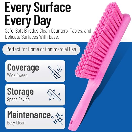 SPARTA 8 Inch Soft Counter Brush with Polyester Bristles and 5 Inch Handle, Color Coded Handheld Broom for Tables Countertops and Foodservice Surfaces, 13 Inch Overall Length, Pink, Pack of 6