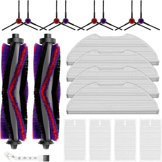 19 Packs Replacement Parts for Eureka E10s Robot Vacuum Cleaner, 2 Main Roller Brushes, 8 Side Brushes, 4 Hepa Filters, 4 Mop Pads, 1 Cleaning Brush Accessories Kit
