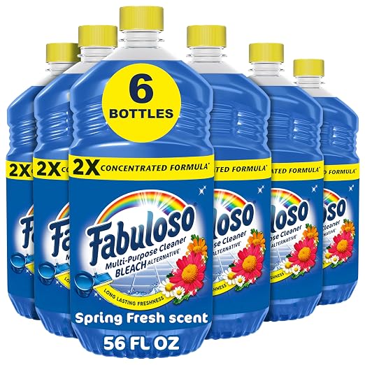 Fabuloso 2X Multi-Purpose Cleaner Bleach Alternative, No Rinse Floor Cleaner, Long-Lasting Freshness, Spring Fresh Scent, 56 fl oz