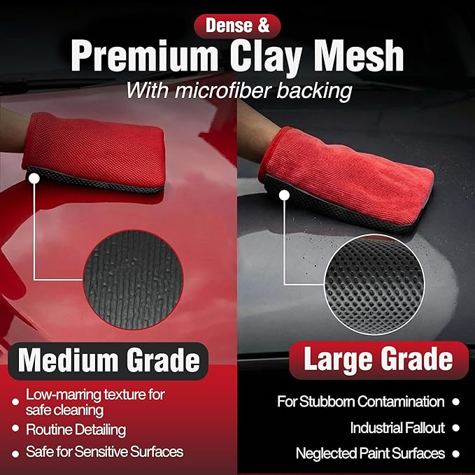 Premium Clay Mitt Auto Detailing (2 Pack) – Medium & Mesh Grade Synthetic Clay Mitts, Clay Bar Mitt Alternative for Car Detailing, Paint, Glass & Wheels | Clay Detailing Glove Set