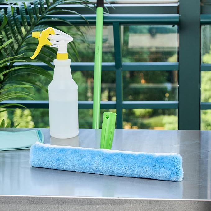 Restaurantware-Clean Tek Professional Window Washer Strip, 1 Window Scrubber with T-Bar Handle - Machine Washable, No-Streak Cleaning, Blue Acrylic Washer for Glass Door, Home Or Commercial Use