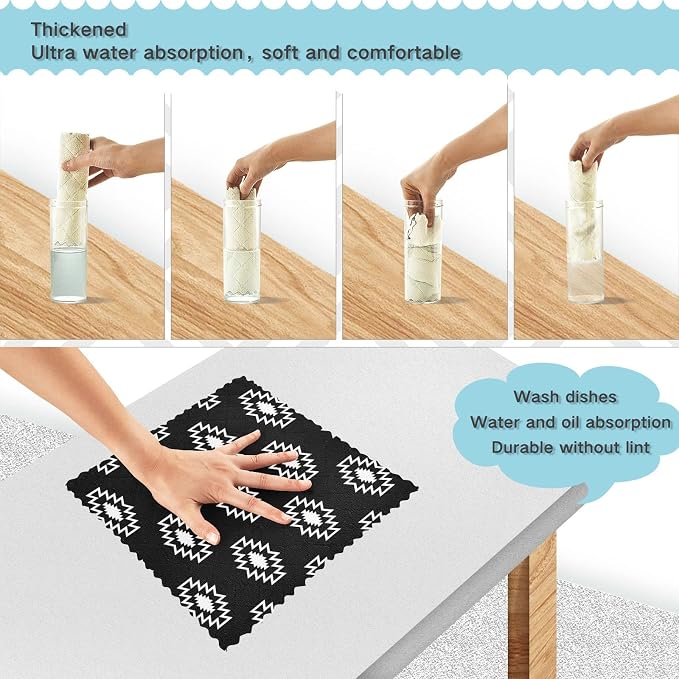 CaTaKu Geometric Ethnic Boho Kitchen Dish Cloths, 6 Pack Reusable Dish Rags for Washing Dishes, Microfiber Cleaning Cloths Dish Towels Washcloths for Kitchen Drying
