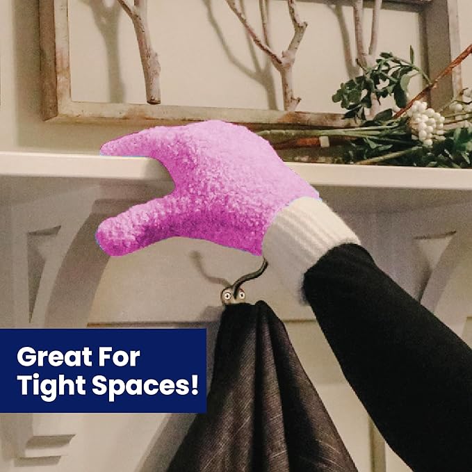4 Piece Dusting Set – Pink Microfiber Cleaning Kit with 2 Dusting Gloves, Extendable Feather Duster (98"), and Dusting Wand (30") for High Ceilings, Blinds & Furniture