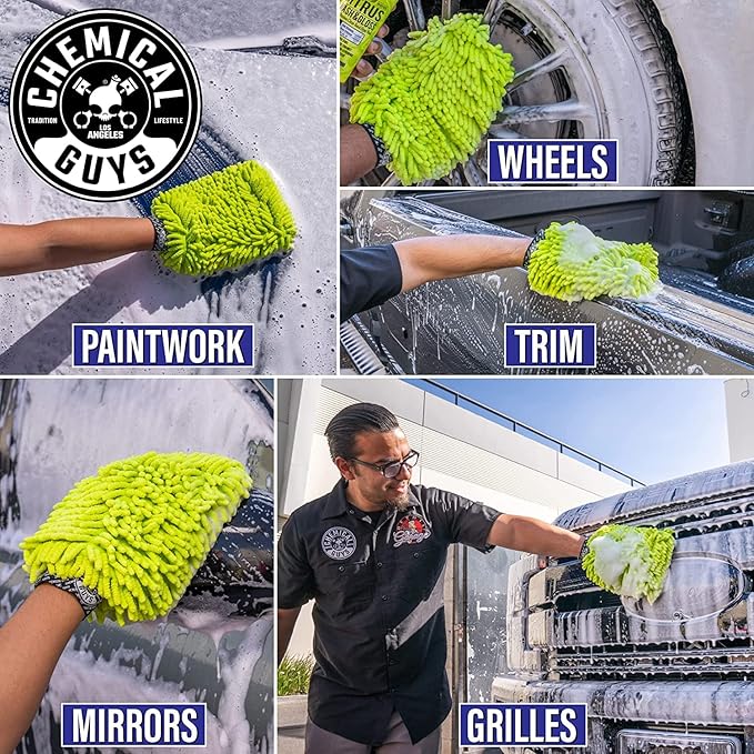 Chemical Guys CWS_101_64M Car Wash Starter Bundle - Maxi-Suds II Foaming Car Wash Soap, 64 oz (Half Gallon), Cherry Scent + Green Chenille Wash Mitt (2 Items) Works on Cars, Trucks, SUVs, RVs & More