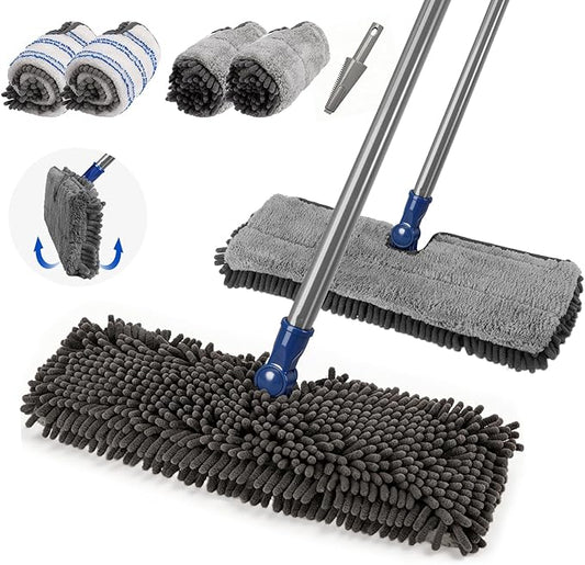 Masthome Microfiber Mops for Floor Cleaning,Dust Mop with 4 Reusable Pads,Flat Flip Mops for Wet & Dry Use,Professional Microfiber Mop for Hardwood, Laminate,Tile Floor Cleaning-1 Scraper