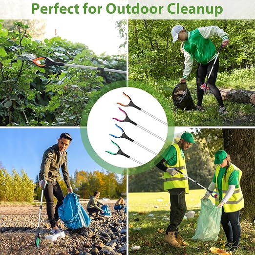 Trash Grabber Tool 4 Pack, 32 Inch Heavy Duty Litter Picker Upper with 360 Degree Rotating Jaw and Magnetic Tip, Color-Coded Set for Outdoor Cleanup Events, Volunteer Groups and Property Maintenance
