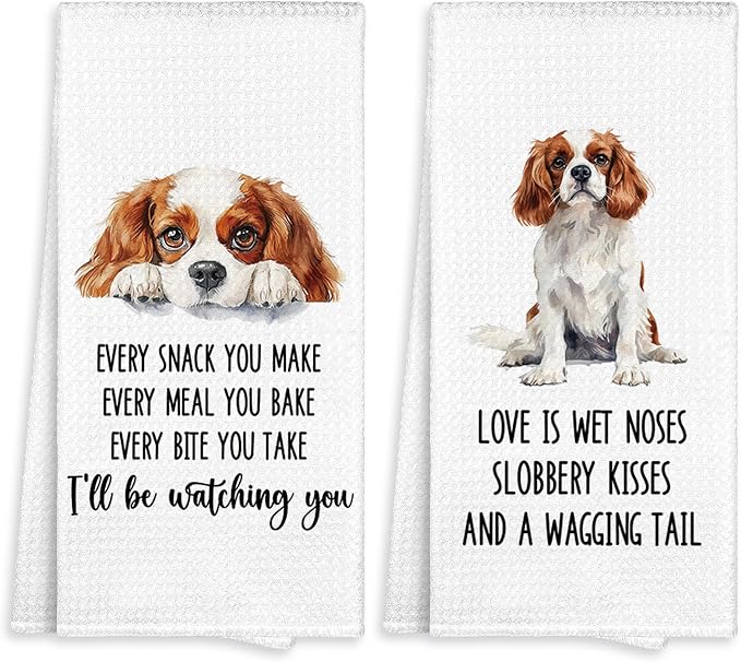 Cavalier King Charles Spaniel Kitchen Towel Gifts for Dog Lovers Decorative Set of 2, Dog Dish Towels Dishcloths Tea Towels, Cocker Spaniel Microfiber Hand Towel for Kitchen Bathroom Decor 16x24