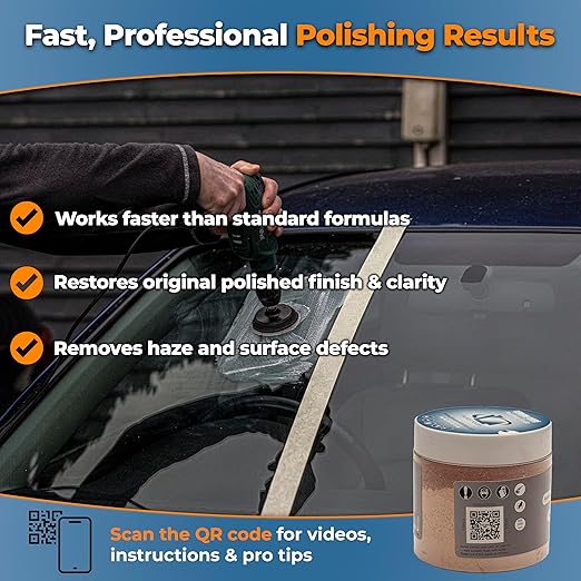 GLASS POLISH PRO Cerium Oxide Glass Polishing Powder – 8.8oz (250g) High-Grade 85% Pure Suspension-Treated Formula, 3.5 Micron for Glass Scratch Removal, Windshield Polishing and Restoration