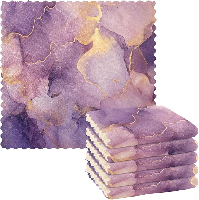 senya Kitchen Dishcloths, Marble Purple Gold Cloth Dish Towels 6 Pack Super Absorbent Dishtowels Reusable Cleaning Cloths