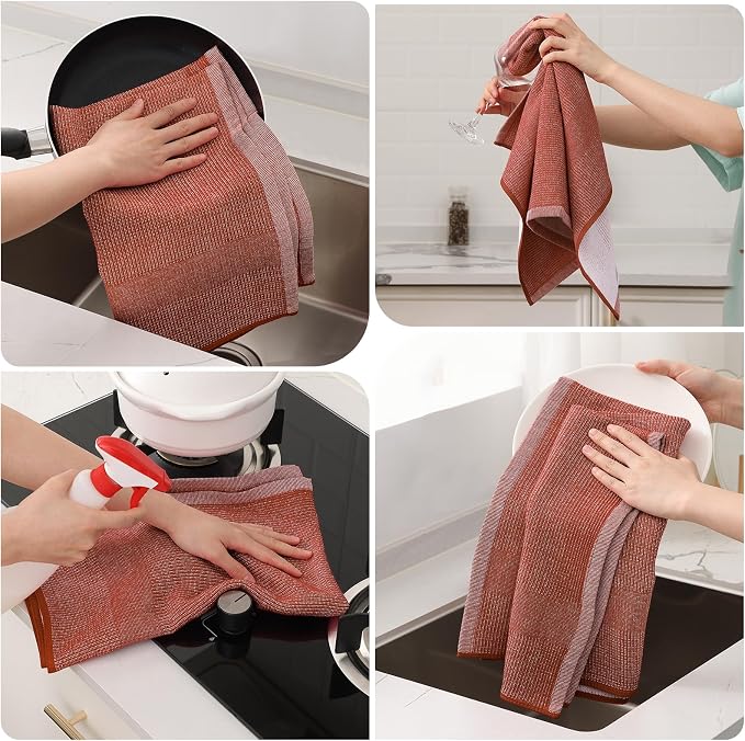 Mordimy Premium Kitchen Towels 8 Pack (18 x 28 Inches, Rust), Large Cotton Kitchen Hand Towel, Flat & Terry Dish Towels for Drying Dishes, Super Absorbent Tea Dishtowels Set with Hanging Loop