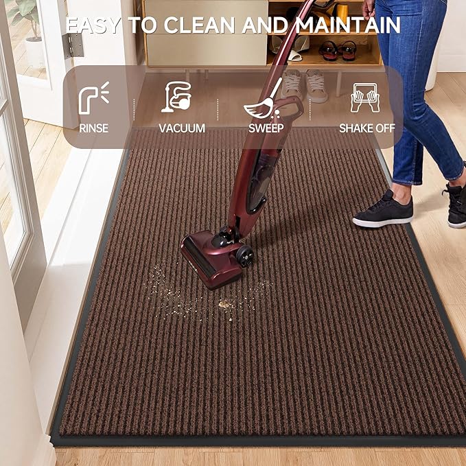 100pointONE Front Door Mat, Heavy Duty Indoor Outdoor Doormat, 60" x 48" Low Profile Outdoor Mats for Home Entrance, Stain and Fade Resistant Welcome Mat Ideal for High Traffic Area, Brown