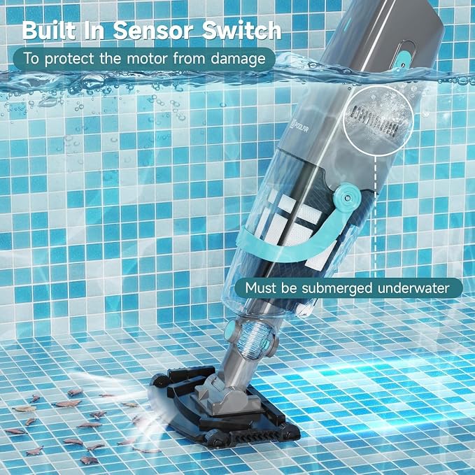 Cordless Handheld Pool Vacuum for Above & Inground Pools, with 20 Gal/Min Suction, 60 Min Runtime, Dual-Phase Cleaning System,65in Telescopic Pole, for Spas & Hot Tubs, Jet Black(New Version)