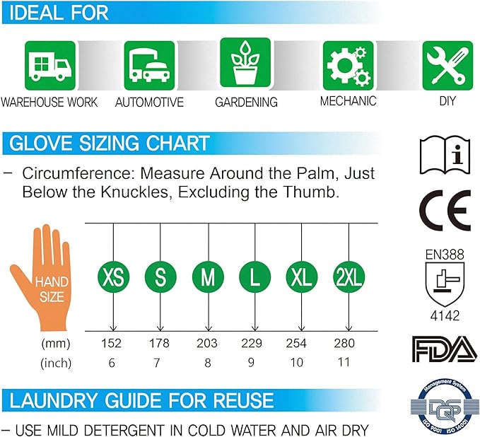 GYC Gloves, Sanitized, DIY Gardening, Food Contact ECO Micro Finish Safety Work Gloves - 10 Pairs Pack - General Work Glove, Comfortable Grip, Anti-Slip (EM-223A / SIZE 11 - XX-Large)
