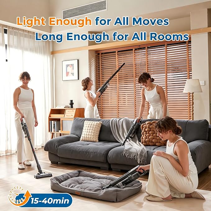 RONEAIR Cordless Vacuum Cleaner, 50KPa Powerful Suction Stick Vacuum Cordless with Anti-Tangle Brush, Lightweight Rechargeable Handheld Vacuum for Hardwood Floor Carpet Car Home