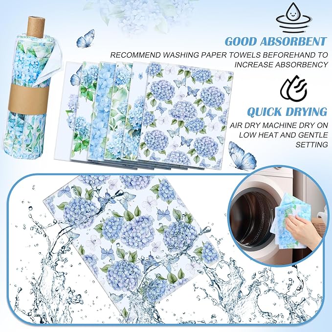Reusable Cleaning Cloths Washable Cotton Kitchen Dish Towels for Home Party Supplies Bulk, 9.84x11.81in(36 Pack,Hydrangea)