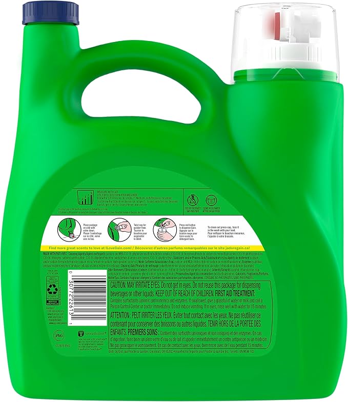 Gain Liquid Laundry Detergent with Odor Defense, Waterfall Delight Scent, Laundry Soap For HE Washing Machines, 132 fl oz, 100 Loads (Packaging May Vary)