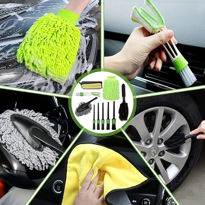 Car Wash Brush Kit - 20-in-1 Car Cleaning Tools with Long Handle, Replacement Brush Heads, Storage Bag for Truck, RV, SUV & Car Detailing