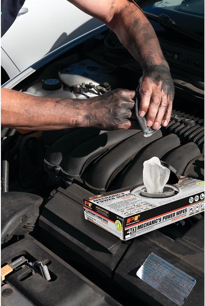 Performance Tool W1479 40Pk Industrial Mechanic Wipes - Heavy Duty Cleaning Wipes for Grease, Oil, and Grime, Ideal for Automotive and Industrial Use