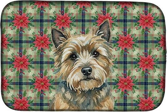 Caroline's Treasures Cairn Terrier Christmas PoinsettIas Dish Drying Mat Absorbent Dish Drying Mat Pad for Kitchen Counter Dish Drainer Mat for Countertop, 14 x 21", Multicolor