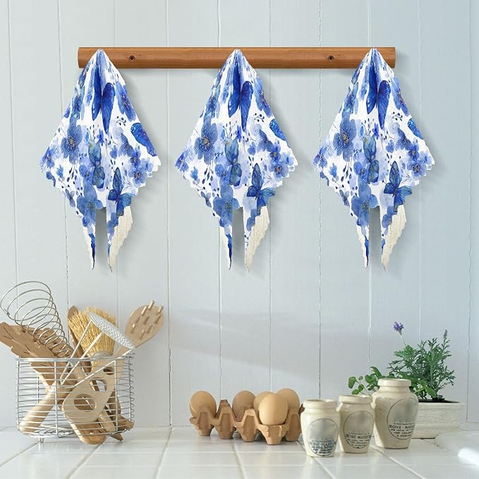 Watercolor Blue Butterfly Kitchen Towels Dish Cloths Set of 6 Microfiber Cleaning Cloths for Cars Super Absorbent Machine