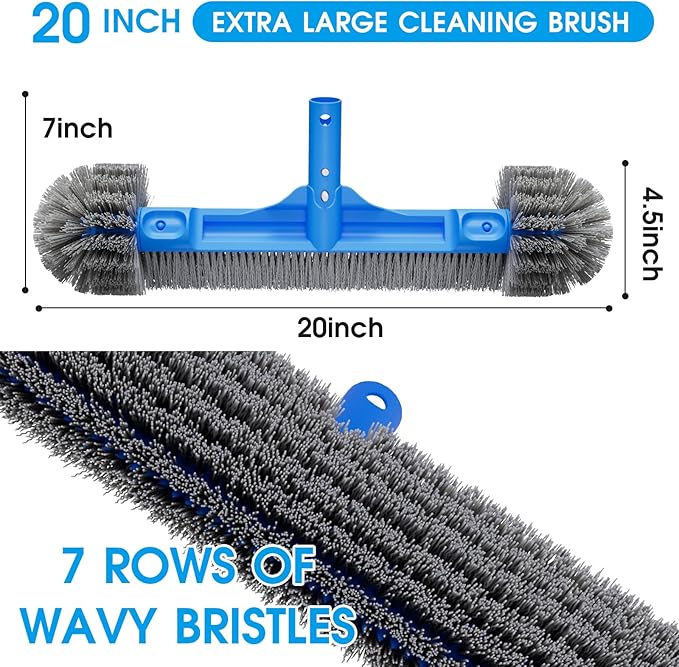 20‘’ Detachable Pool Brush Head with Repairable Pool Skimmer Net Fine Mesh