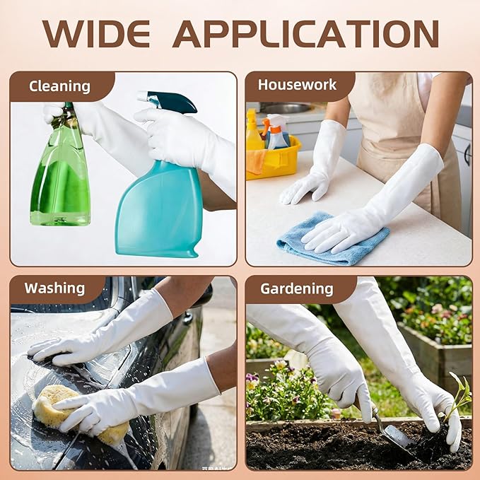 50 Counts 16" Long Disposable Nitrile Gloves Latex Free Dishwashing Gloves Waterproof for Household Clean Gardening(White,L)