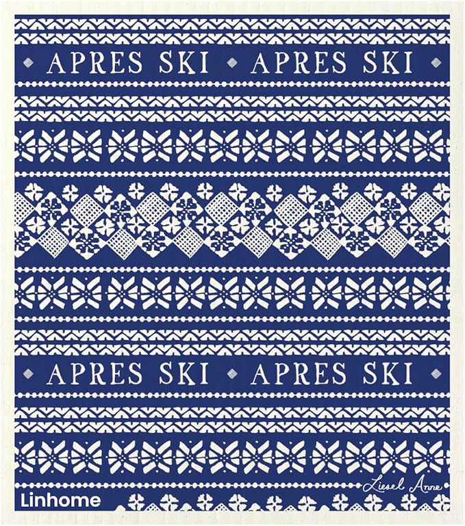 Christmas Holiday Ski Collection Swedish Dishcloth, Reusable Paper Towel, Super Absorbent Cellulose Sponge, Washable Kitchen Cleaning Cloth (Ski Lodge - 4 Pack)