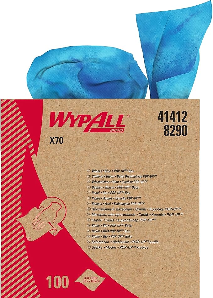 WypAll 41412 X70 HydroKnit Wipers, Blue, 100 sheets/Box