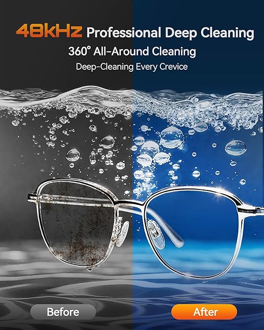 Ultrasonic Jewelry Cleaner, 48KHz Ultrasonic Cleaner Machine with 20oz 304 Stainless Steel Tank, Dual Modes & LED Display - for Jewelry, Eyeglasses, Watches, Dentures, Retainers & More-Black