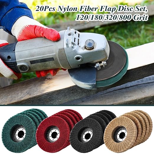 20 Pcs 4.5" x 7/8" Nylon Fiber Flap Disc Polishing Wheel for Angle Grinder 120/180/320/800 Grit Grinder Sanding Disc Polishing Grinding Wheel Scouring Pad Buffing Rust Paint Remover