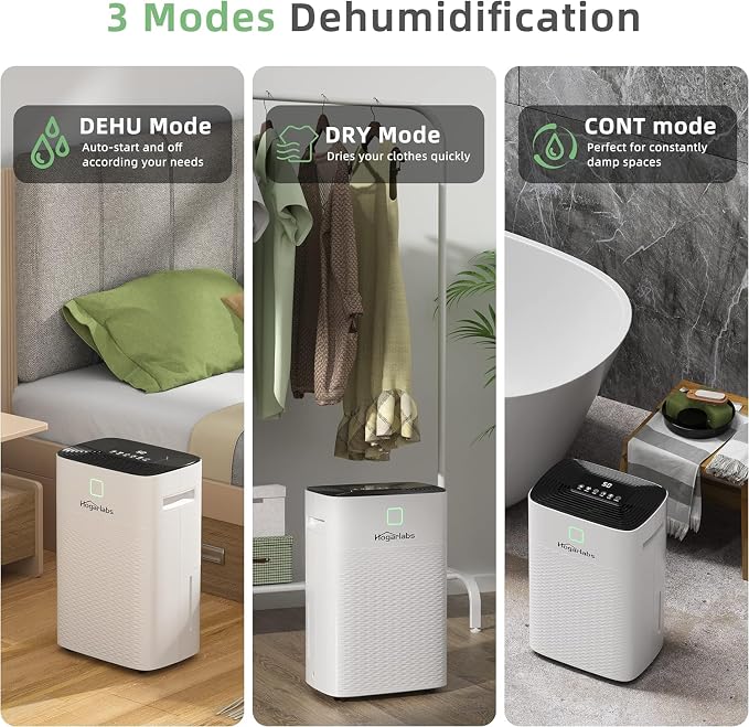 Hogarlabs 50 Pint Dehumidifier for Basement & Whole House, Covers 3500 Sq.Ft, with Drain Hose & Auto Humidity Control, Quiet for Bedroom, Bathroom, Garage, Large Room Dehumidifier.