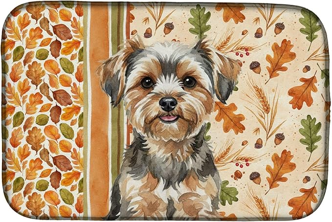 Caroline's Treasures Yorkiepoo Heirloom Fall Dish Drying Mat Absorbent Dish Drying Mat Pad for Kitchen Counter Dish Drainer Mat for Countertop, 14 x 21", Multicolor