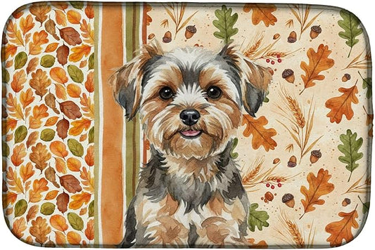 Caroline's Treasures Yorkiepoo Heirloom Fall Dish Drying Mat Absorbent Dish Drying Mat Pad for Kitchen Counter Dish Drainer Mat for Countertop, 14 x 21", Multicolor