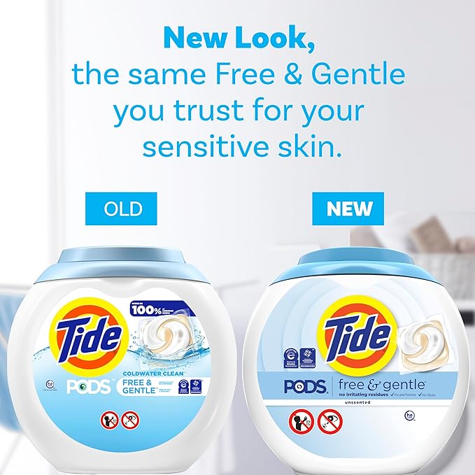 Tide PODS Free & Gentle Laundry Detergent Soap Pacs, 102 Count, Tide PODS Laundry Detergent, Laundry Detergent Pacs, Laundry PODS Detergent