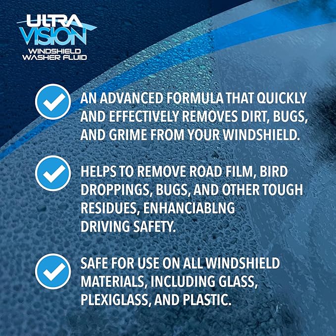 ULTRA 1PLUS Windshield Washer Fluid - Advanced Formula for Car Windshield Wiper Fluid Crystal-Clear Vision in Weather Conditions +32F - All Weather - Bug Remover - 1 US Quart