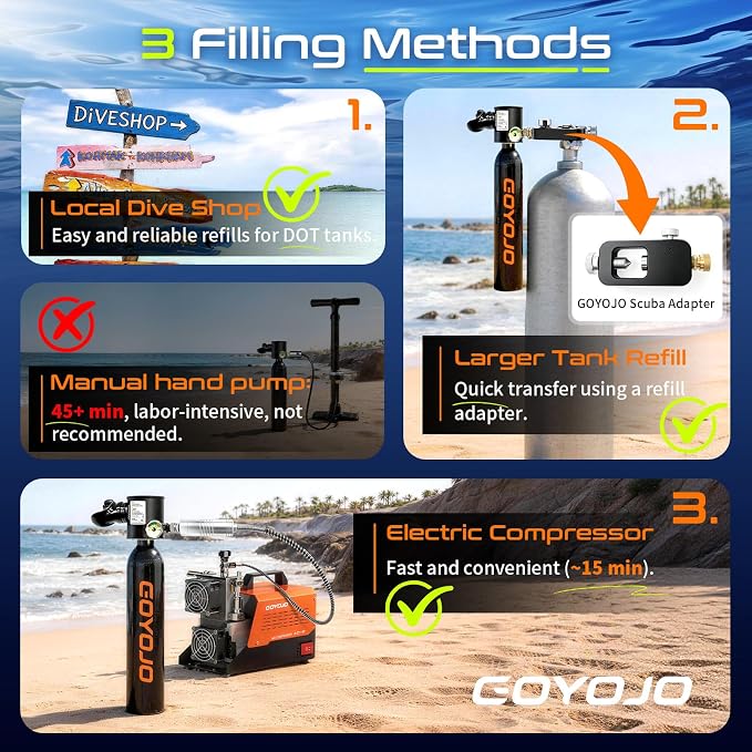 GOYOJO Mini Scuba Tank, Portable Diving Lung Air Tank with DOT Certified, Refillable Emergency Backup Pony Bottle for Snorkeling, Underwater Breathing, Training