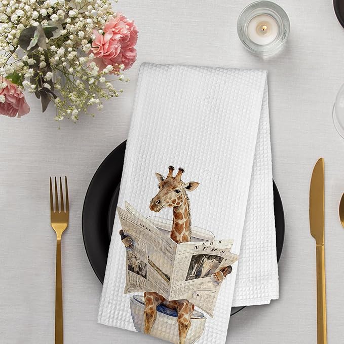 Funny Giraffe Gifts Hand Towels for Bathroom,Giraffe Lover Owners Gifts,Animal Kitchen Hand Towels Decor,Funny Giraffes Decorative Tea Towel for Bathroom Nursery, 16x24 Inch