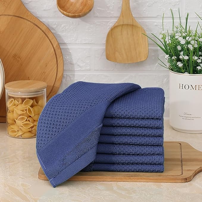 Homaxy 100% Cotton Waffle Weave Kitchen Towels, 13 x 28 Inches Super Absorbent and Machine Washable Dish Towels for Drying Dishes, 8-Packs, Navy Blue