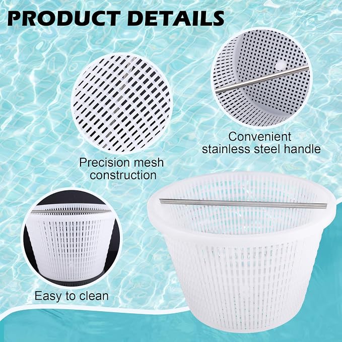 Skimmer Basket with Handle, for Pentair 08650-0007 08650-0007Z Sta-Rite U-3 White (2 Pack)