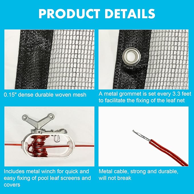 28 Ft Round Leaf Cover for Above Ground Pool, Durable Black Mesh Swimming Pool Leaf Net Cover with Winch & Cable for Leaves and Debris for 24 Ft Round Pools (Black, 24 Ft)