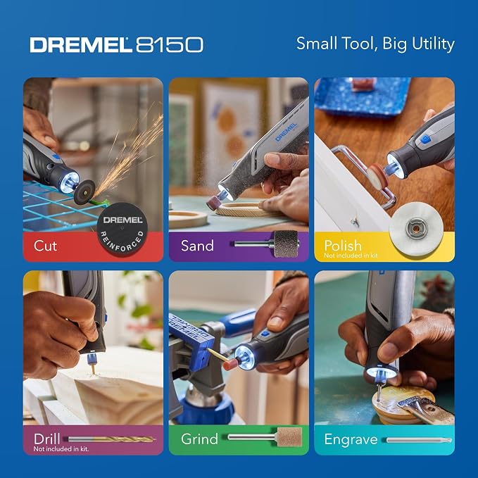 Dremel 8150 8V Cordless Rotary Tool Kit with Brushless Motor and LED Nose Cap - Variable Speed 5,000-30,000 RPM, USB-C Rechargeable and 20 Rotary Tool Accessories