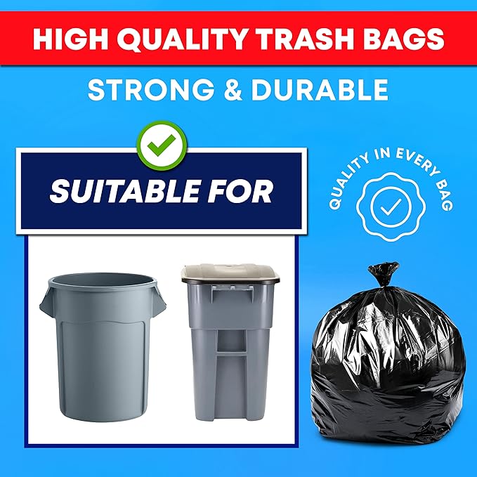 Tasker 65 Gallon Trash Bags for Toter, (Value-Pack 32 Count w/Ties) Heavy Duty Extra Large Garbage Bags for 64-65 Gallon Outdoor Trash Cans, Yard Waste and Lawn Debris