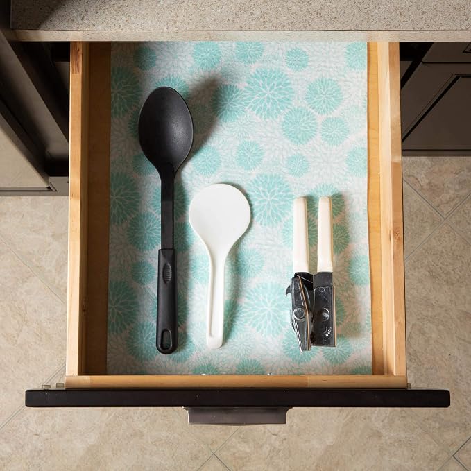 DII Fridge & Shelf Liner Collection Non-Adhesive, Cut to fit, Machine Washable, 12x20, Aqua Dahlia, 2 Piece
