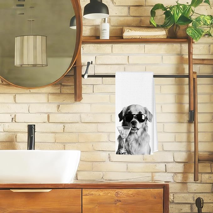 Funny Golden Retriever Cocktail Bar Kitchen Towels, Golden Retriever Gifts Decorative Hand Towels for Kitchen Decor, Dog Mom Dad Lovers Owner Gifts Dish Tea Towel, 16x24 Inch