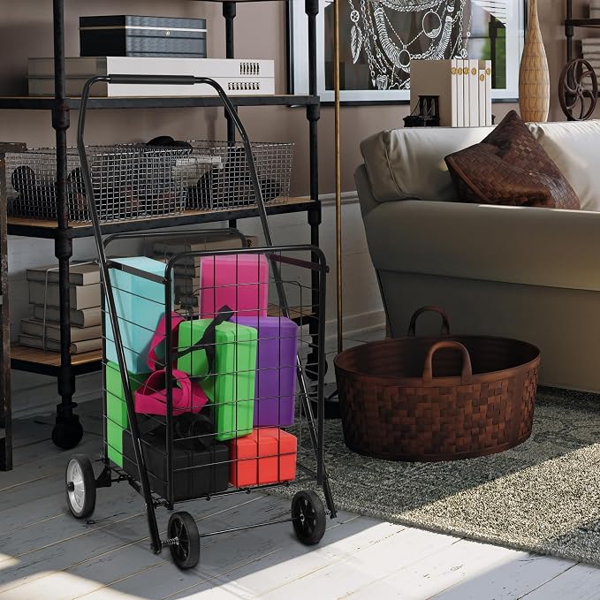 Elevon Foldable Shopping Utility Cart, Collapsible Durable Grocery Utility Cart with Rolling Wheels for Easy Storage, Laundry, Book, Luggage Travel, Compact Portable, Black